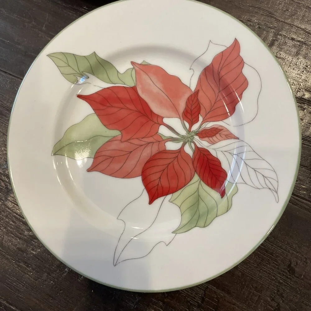 Block Spal Watercolors Poinsettia Bread Butter Plates Plate 6” 1982 Set Of 4 VTG